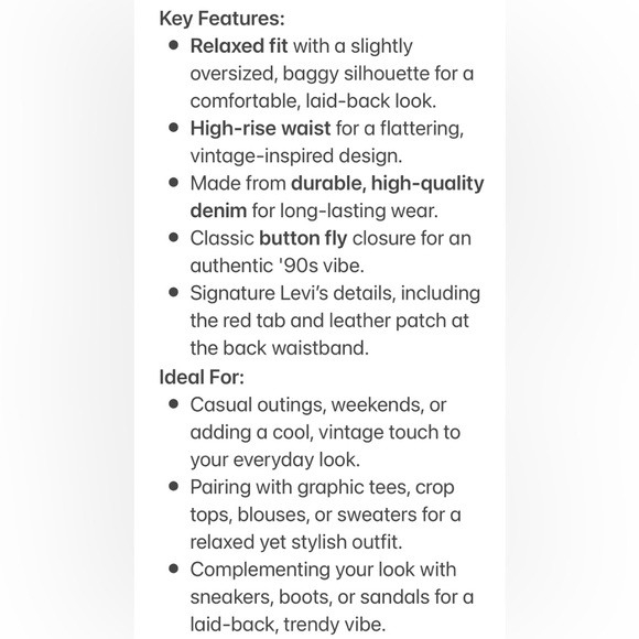 Levi’s Jeans Vintage Inspired 94 Baggy Straight Leg Black Denim Size W26 L31 - Picture 16 of 16